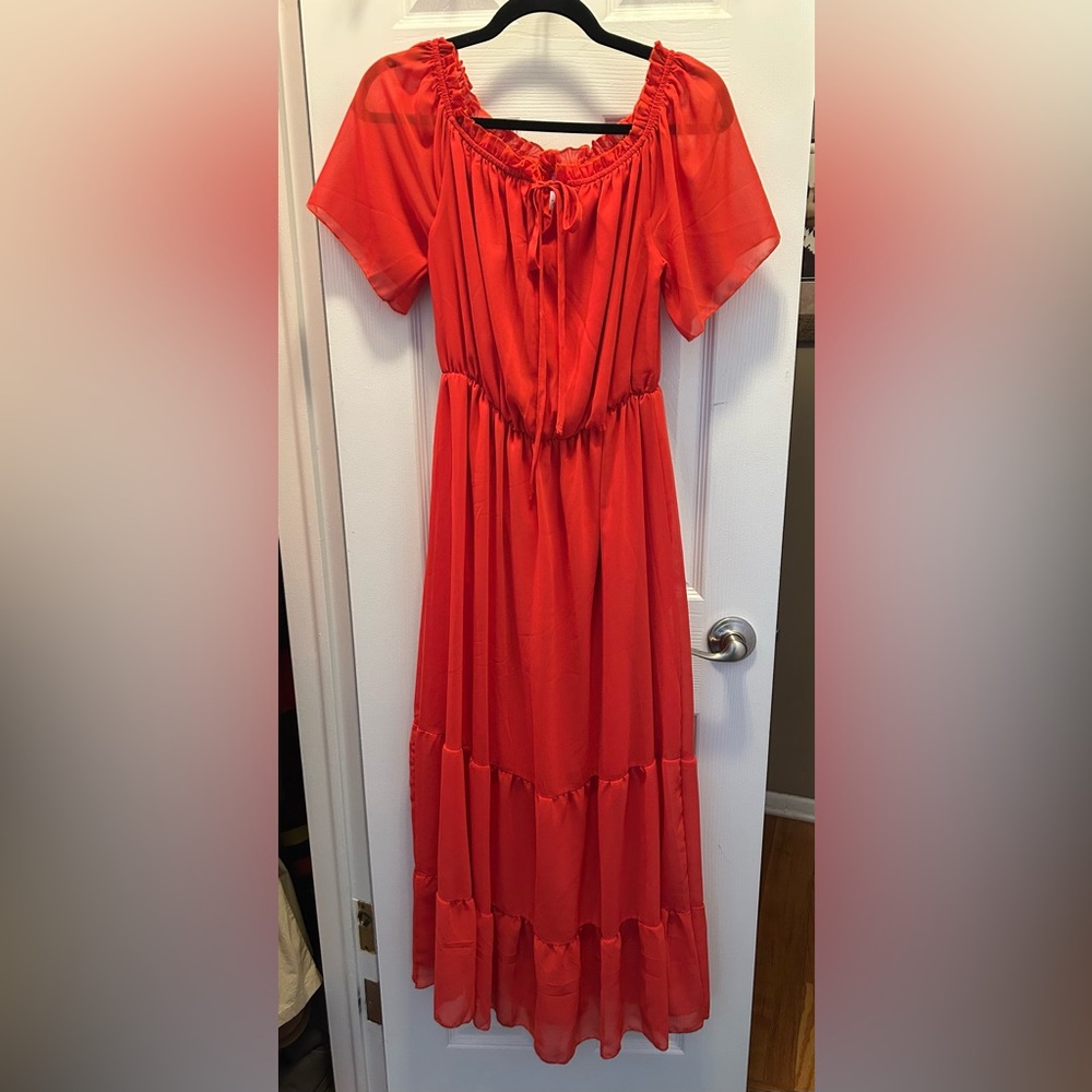 ePretty Chicago Orange Maxi Tiered Dress | Size Medium